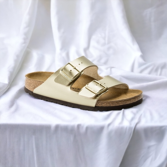 Birkenstock Shoes - Birkenstock Gold Metallic Birko Floor Sandals